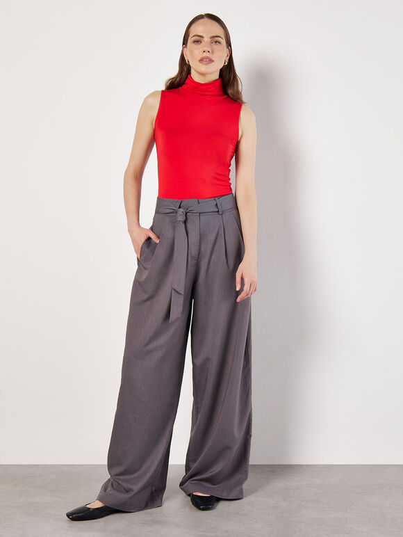 Wide-Leg Tailored Trousers, Dark Grey - Charcoal, large