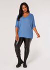 Curve Textured V-Neck Batwing Top, Blue, large