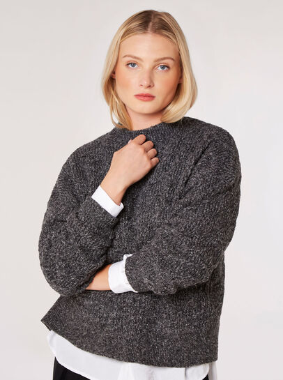 Plaited Knit Mock Neck Jumper