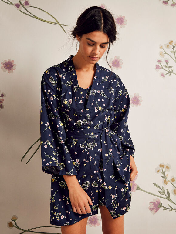 Botanical Print Tie Waist Kimono | Apricot Clothing