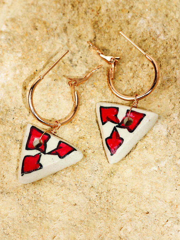 Hand Painted Ceramic Hoop Earrings, Red, large