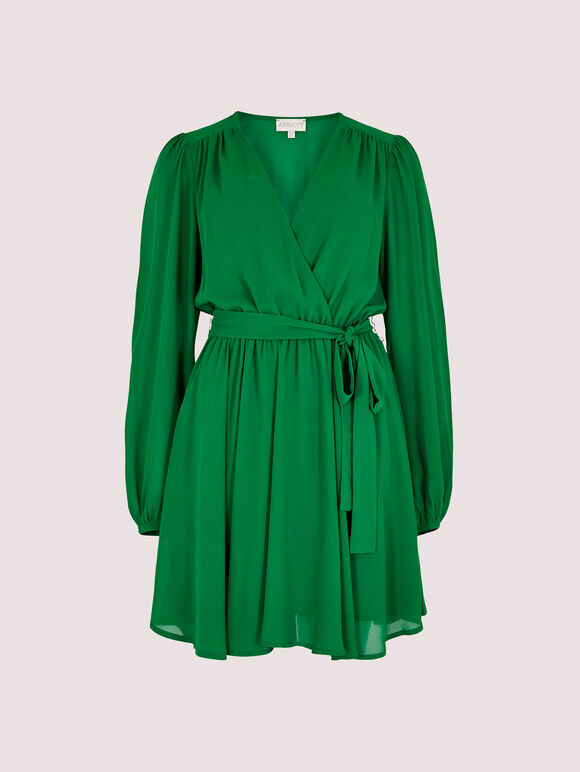 Chiffon Wrap Mini Dress, Green, large