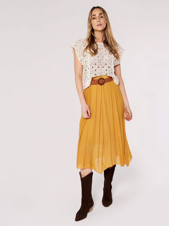 Shimmer Crinkle Midi Skirt | Apricot Clothing