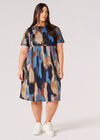 Curve Paint Stroke Print Knit Mini Dress, Navy, large