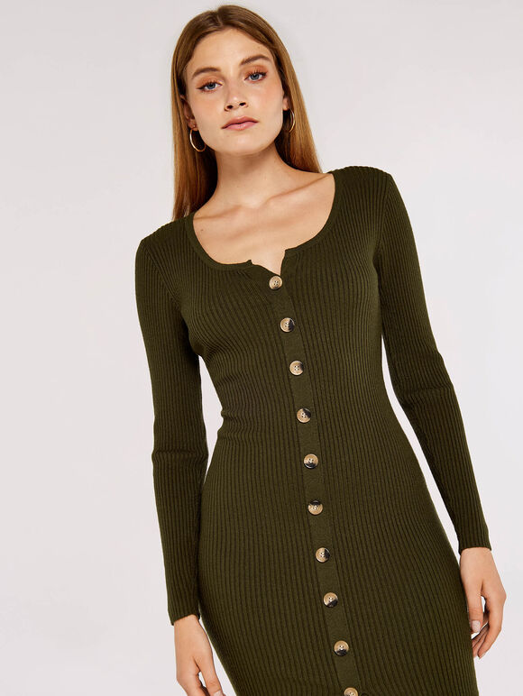 Buttoned Ribbed Midi Dress