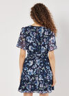 Watercolour Blooms Chiffon Mini Dress, Navy, large