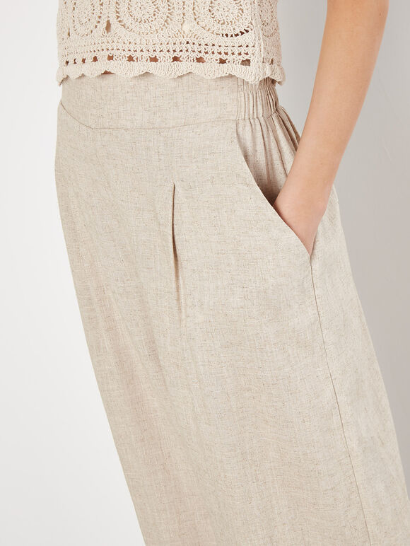 Linen Blend Cropped Palazzo Trousers, Stone, large