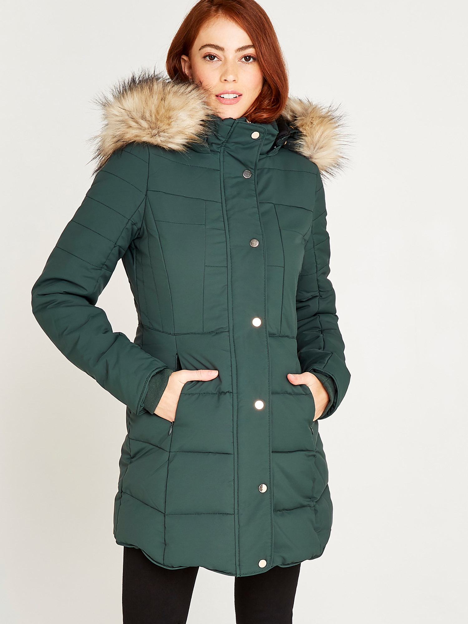 Faux Fur Hood Puffer Coat | Apricot Clothing